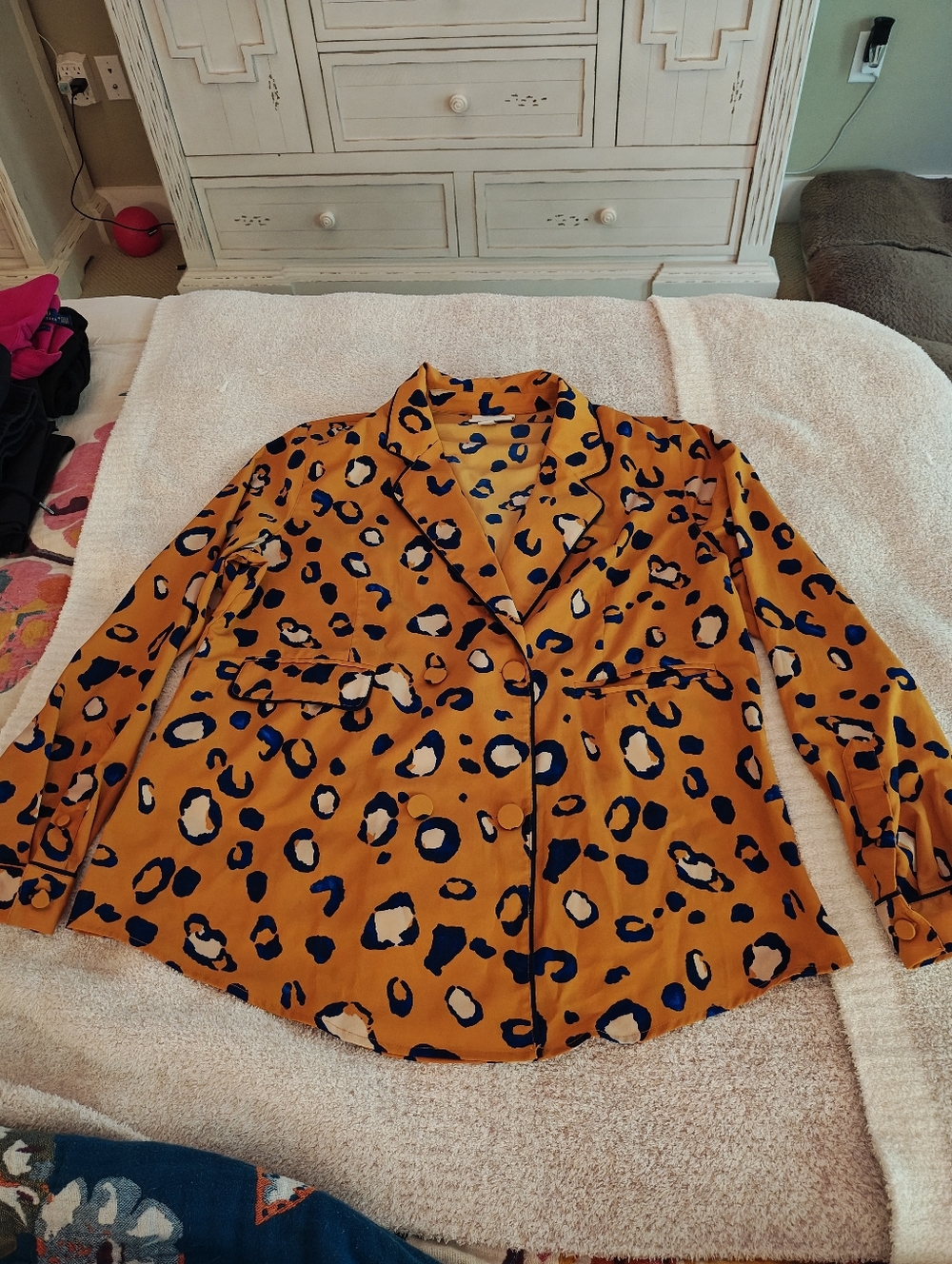 3.1 Philip Lim Target Mustard/Navy Leopard Print Button Blouse/Blazer Size XL